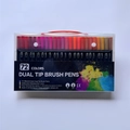 Detailed set of 72 color dual tip brush pens in a clear portable plastic storage box - 72 Colors Black Barrel Dual Tip PP Box