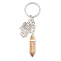 Hamsa Hand keychain featuring a hexagonal natural crystal pillar in picture jasper stone - Jasper