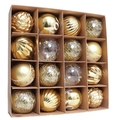 Set of 16 gold and transparent Christmas ball ornaments with varied textures and finishes - 16 Pieces Pack / Gold B