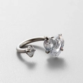 Sleek silver titanium steel horseshoe earring with two sparkling heart-shaped zircons - Clear Double Heart (1#)