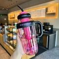 Pink ice cream theme high capacity plastic water bottle with handle and straw - Belly Cup / Red