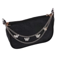 Black faux leather underarm bag featuring butterfly metal chains and embossed patterns - Double-Layer Hollow Butterfly