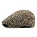 Classic brown tweed flat cap for men and women featuring retro woven wool texture - 55-59cm Adjustable / Coffee