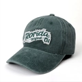 Detail of vintage washed green baseball cap featuring Florida Original 01 embroidery - Adjustable / Green