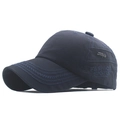 Dark blue washed cotton baseball cap featuring metal Style plate and side embroidery - Adjustable / Navy Blue