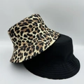 Double-sided reversible bucket hat featuring classic leopard print and solid black color - M(56-58cm) / Light Purple Leopard Print (5#)