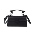 Minimalist black cross-pattern leather handbag with top handle and matching shoulder strap - Black Saffiano Pattern