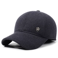 Casquette de baseball hiver pour homme gris foncé avec cache-oreilles et insigne - Réglable / Bleu marine