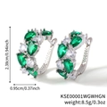 Boucles d'oreilles C en argent avec zircone vert émeraude et détails de dimensions - Platine Blanc + Zircon Vert