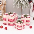 Set di tre scatole natalizie in velluto rosa con pigne e nastri decorativi eleganti - Righe Rosa (Senza Luce) / Set da 3 pezzi