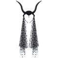 Serre-tête cornes de mouton gothique noir avec voile en dentelle pour Halloween - Taille unique / Serre-tête Voile Corne Gothique (HAY23103) / Noir