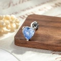 Blue heart zircon ear stud with silver screw back on minimalist wooden background - Sea Blue (A1114-5#)