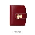 Portafoglio corto in pelle rosso vino per donna con protezione RFID e fibbia d'oro - Borgogna