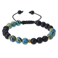 Detail of adjustable braided bracelet with matte black beads and sunstone texture - Matte Stone + Malachite Bracelet