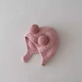 Pink knit baby beanie with plush pom-poms and ear flaps for winter warmth - Earflap Hat / Plush Ball [Pink]