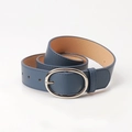 Blue PU leather belt for women featuring a stylish oval gold metal pin buckle closure - Navy Blue
