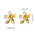 Detailed view of 18K gold plated flower earrings with 30mm width and 7.9g weight specs - Stainless Steel Five-Petal Flower / Gold Five-Petal Flower