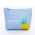 Light blue PU leather coin purse with yellow pineapple print and zipper closure - Blue Pineapple