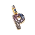 Golden letter P pendant with colorful zircon stones inlay for DIY jewelry design - Letter: P