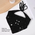 Black crochet floral daisy bandana for women with dimensions 51x35x35cm and 36cm straps - Black Hollow Floral