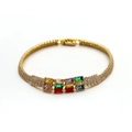 Detail of gold bracelet featuring multi-color rectangular crystals and clear zircon pavé - Gold Color Multicolored Zirconia