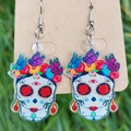 Acryl-Ohrringe zum Tag der Toten mit bunten Blumen- und Schmetterlingsmustern - Blumen und Schmetterling Totenkopf