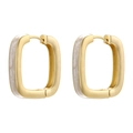 Detail view of rectangular gold-tone hoop earrings with pearlescent white enamel inlay - White