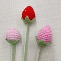 Handmade crochet strawberry bouquet with red and pink knitted wool berries and green leaves - Red Strawberry