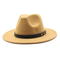 Detail of camel wool fedora with black leather band and silver metallic rivets - M (56-58cm) / Camel