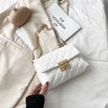 White quilted crossbody bag with gold chain strap and elegant diamond lattice pattern - White