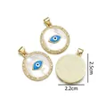 Golden round Evil Eye shell pendant with white beads and blue center 2.2cm charm - Round Evil Eye Mother of Pearl