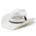 Classic white woven straw cowboy hat with cutout vents and black patterned band - M(56-58cm) / White