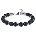 Dettaglio macro di perline laviche da 8mm con inserti metallici e chiusura a moschettone - 8mm / Bracciale Pietra Lavica