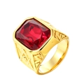 Anello massonico da uomo dorato con gemma rossa rettangolare e simbolo G - Misura 7 / Oro Zirconia Rossa
