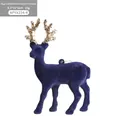 Ciondolo renna blu floccato con corna dorate glitterate per decoro natalizio - Blu