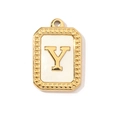 Detail of a rectangular gold-plated stainless steel letter Y pendant with white enamel - Letter Y