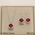 Set di gioielli con zircone quadrato rosso, collana e orecchini placcati argento - Rosso Grande (KS110339-GC)