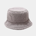 Plush light grey bucket hat for winter featuring fuzzy faux fur and warm thick design - M (56-58cm) / Gray