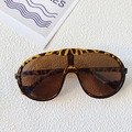 Vintage leopard print oversized kids sunglasses with dark brown one-piece lenses - Leopard Print
