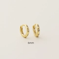 Minimalist 6mm gold plated S925 silver hoop earrings with three small zircon stones - 6mm / Gold