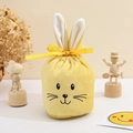 Yellow rabbit velvet drawstring bag with long ears and satin bow for Easter gifts - Large / Smiley Face Yellow