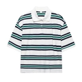 Kurzärmliges gestreiftes Polo-Shirt in Weiß mit grünen und blauen Streifen, lockere Passform - Weißer Saumschlitz