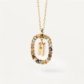 Gold letter H necklace pendant with colorful zircon stones on thin gold chain - Gold H