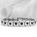 Detail of 9mm modular stainless steel bracelet link with black heart gemstone inlay - 0253-heart-black Gem 1st Section