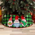 Christmas tree skirt with green buffalo plaid and festive gnomes holding a Merry Christmas sign - Green Buffalo Plaid Gnomes / Small 40x60x20cm