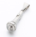 Macro detail of silver microphone pendant with textured grid and polished steel finish - Microphone Shape Pendant