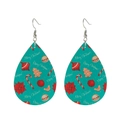 Detail of Christmas teardrop leather earrings in turquoise with Merry Christmas print - Turquoise 'Merry Christmas'