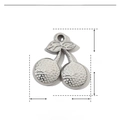 Macro view of 18x18mm stainless steel cherry pendant with specific size and weight data - Silver Hammered Cherry