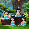 Set of 4 cute resin figurines in ancient Chinese style with blue and orange costumes - Dunhuang Style Collection