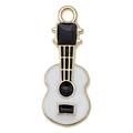 Guitar shaped charm in white and black enamel finish with gold-plated metal edges - Guitar 23x10mm